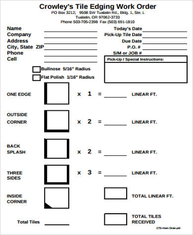 blank work order form