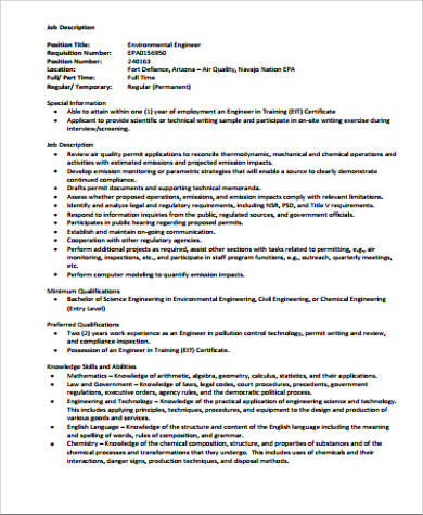 environmental chemical engineer job description
