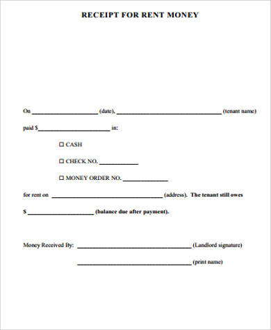 money rent receipt example