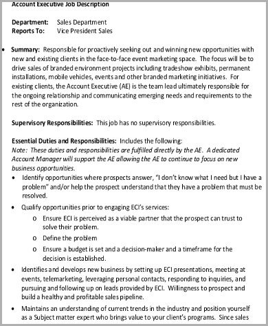 sales marketing account executive job description