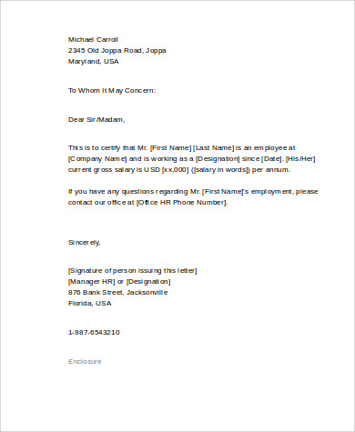 Salary Reference Letter Sample