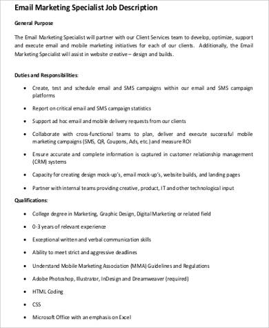 email marketing specialist job description pdf