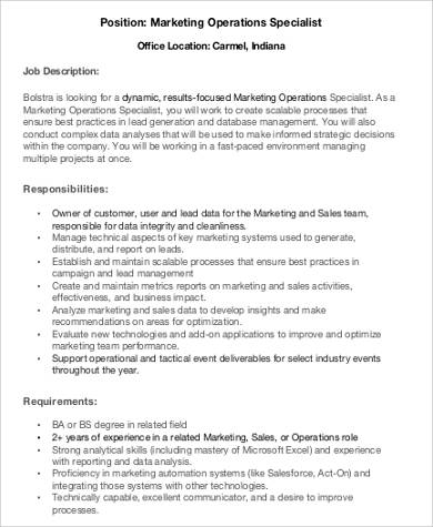 marketing operations specialist job description