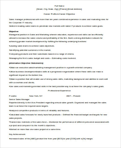 sales manager experience resume