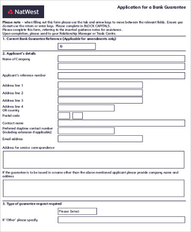 bank guarantee application