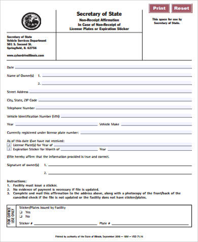 non receipt affirmation form example