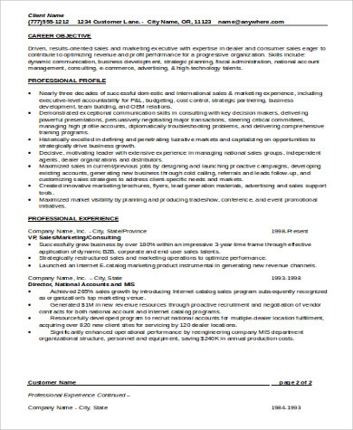 sales experience resume format