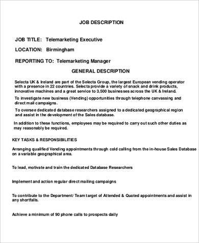 telemarketing executive job description
