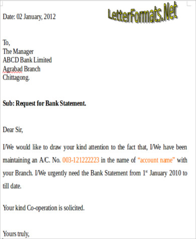 application form for bank statement