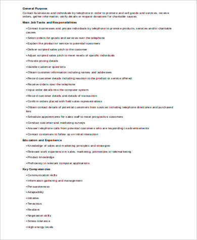 telemarketing job description format