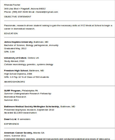 skills for medical school resume