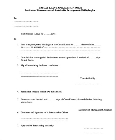 FREE 11 Casual Leave Application Samples Templates In Word PDF FREE 11 Casual Leave Application Samples Templates In Word PDF