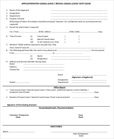 FREE 11 Casual Leave Application Samples Templates In Word PDF FREE 11 Casual Leave Application Samples Templates In Word PDF