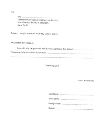 half day casual leave application