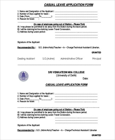 college casual leave application 