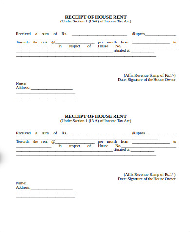 house rent receipt example