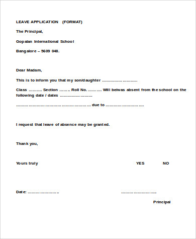 school absence leave application