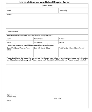 sample school absence leave application