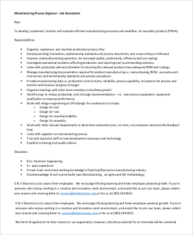 manufacturing process engineer job description in pdf