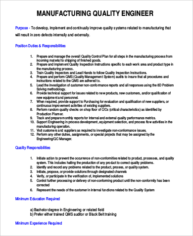 Roles And Responsibilities Of Manufacturing Engineering Department   Manufacturing Quality Engineer Job Description 