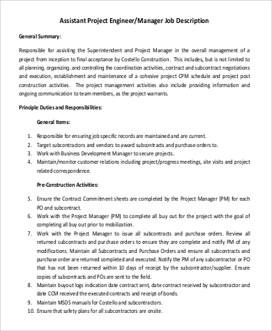 assistant project engineer job description