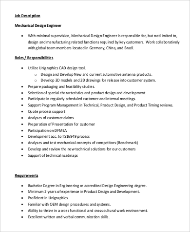 mechanical design engineer job description