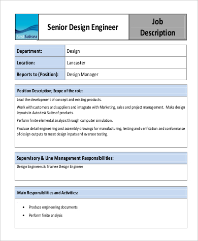 senior design engineer job description format