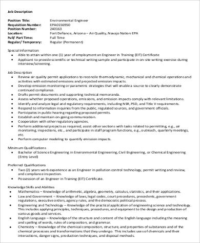 professional environmental engineer job description 