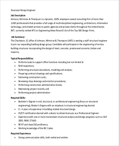 job engineer structural sample basic