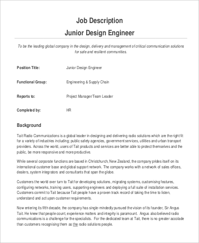 junior design engineer job description in pdf