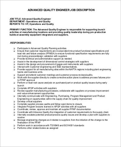 Free 9+ Quality Engineer Job Description Templates In Ms Word | Pdf