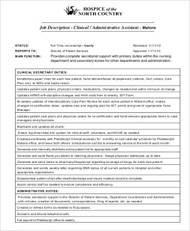 Medical administrative assistant job description sample