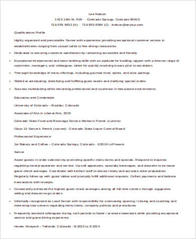 unique resume templates for restaurant server