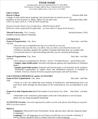 college resume format example