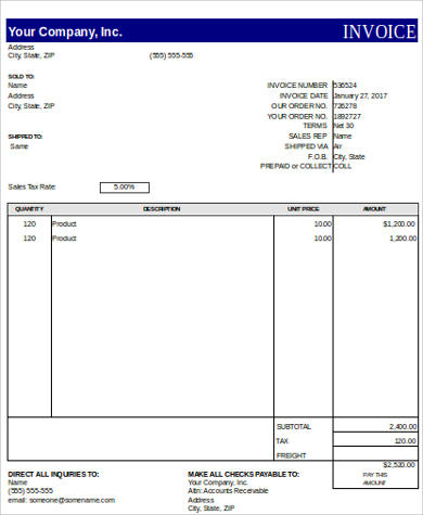 sample invoice excel template