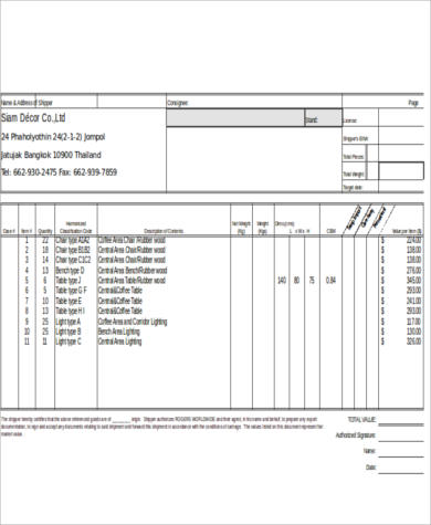 commercial invoice sample in excel