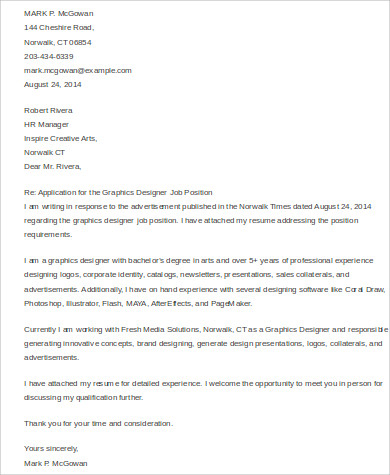 graphic designer job cover letter sample