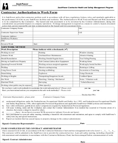 contractor work authorization form