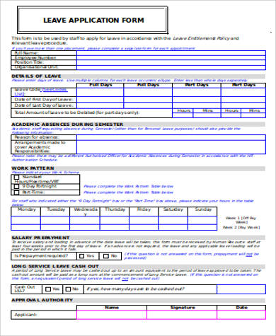 job leave application form pdf