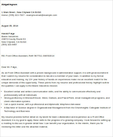 Sample Cover Letter for Office Assistant - 9+ Examples in ...