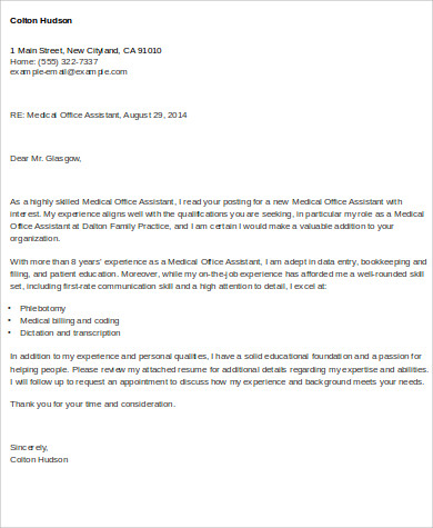 medical office assistant cover letter