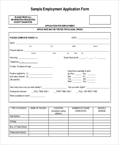 Free 9 Generic Application For Employment Samples In Ms Word Pdf