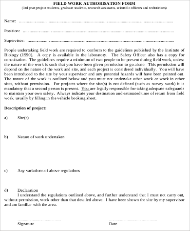 field work authorization form pdf