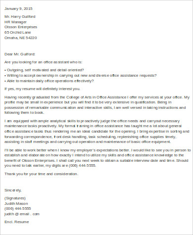 Sample Cover Letter for Office Assistant - 9+ Examples in ...