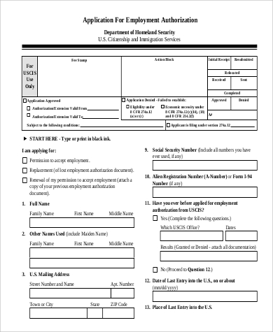 application for employment authorization form