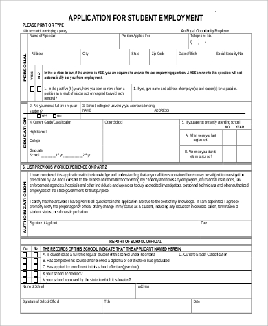 generic student application for employment