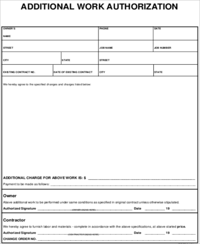 additional work authorization form