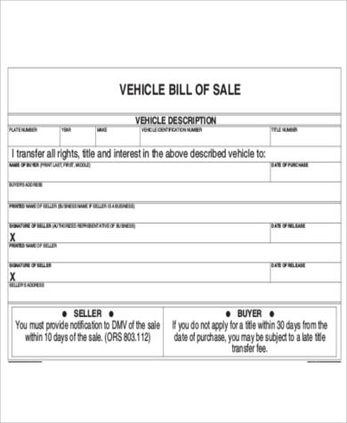 automotive bill of sale pdf