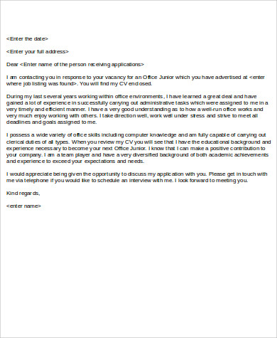 junior office assistant cover letter format