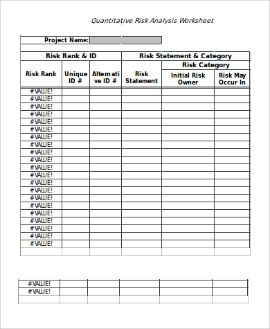 quantitative risk analysis worksheet in excel